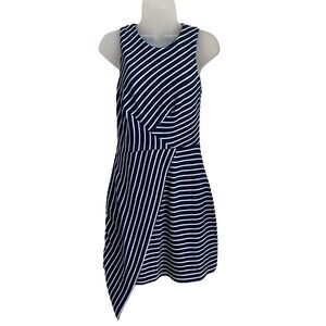 Hutch Small Sheath Dress Striped Sleeveless Blue White Asymmetrical